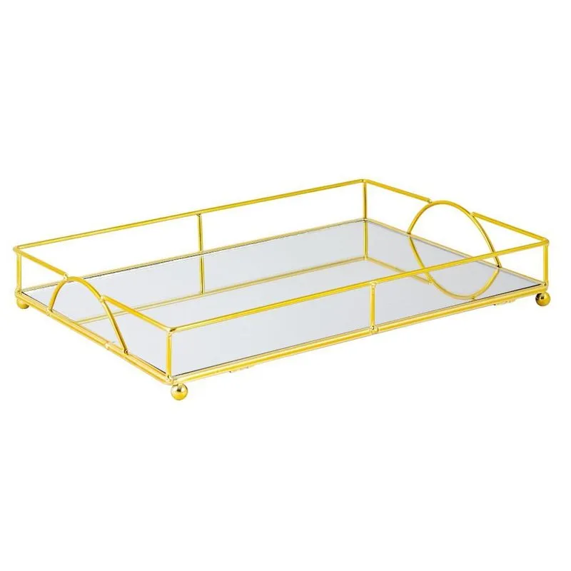 Bandeja Basic Espelhada Retangular Grd. - Dourado