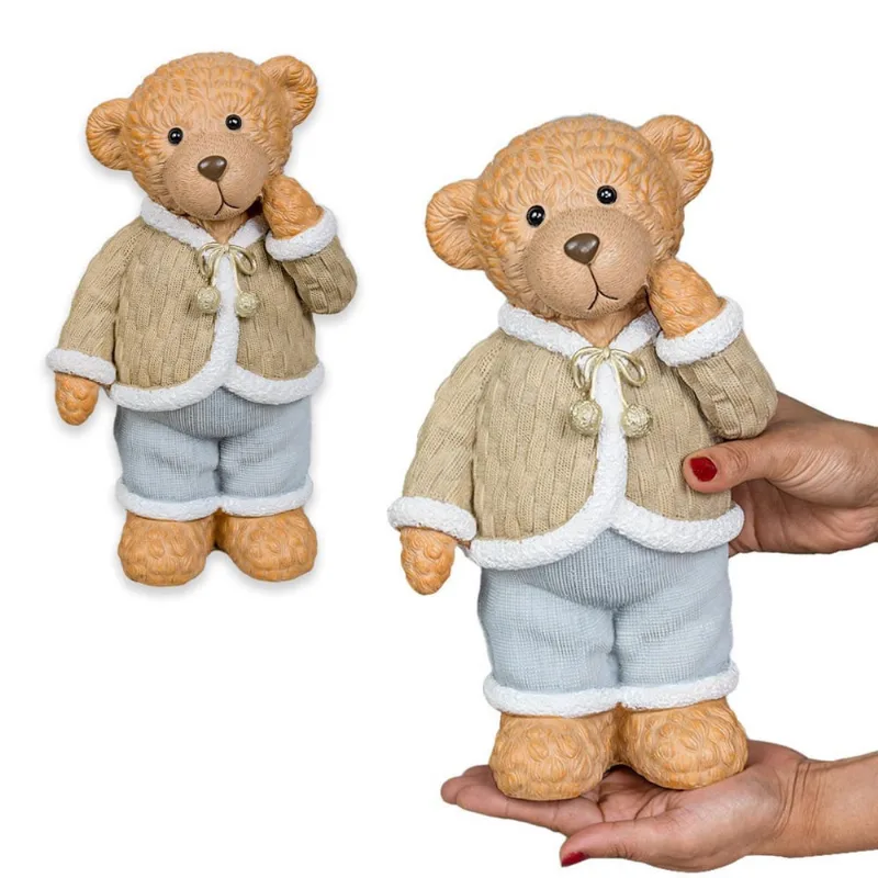 Escultura Urso Resina Baby Decoração Sala Quarto 30X16Cm