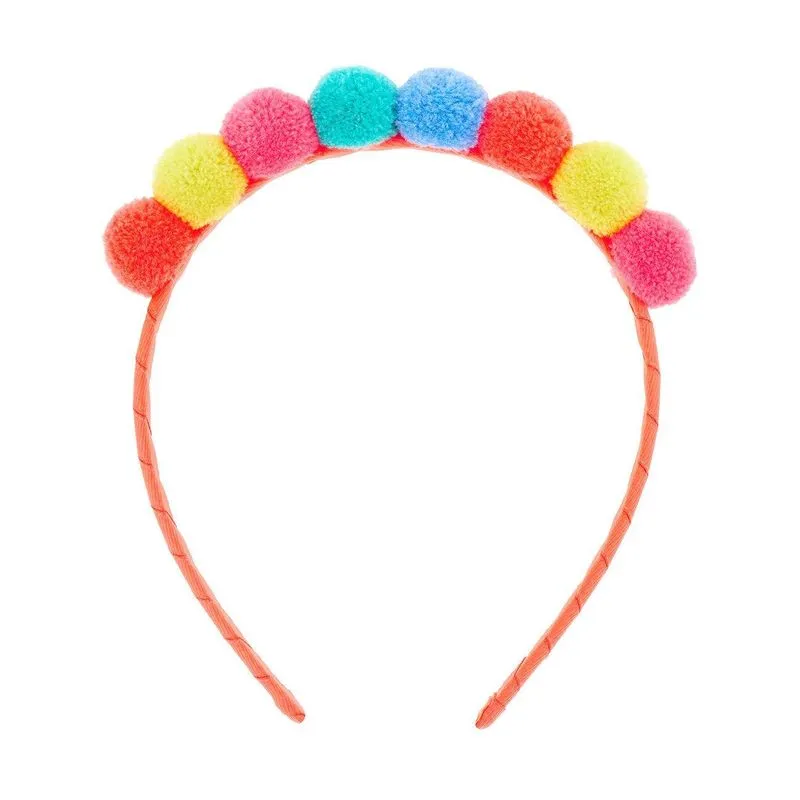 Tiara Arco Infantil Pompom Cor Laranja