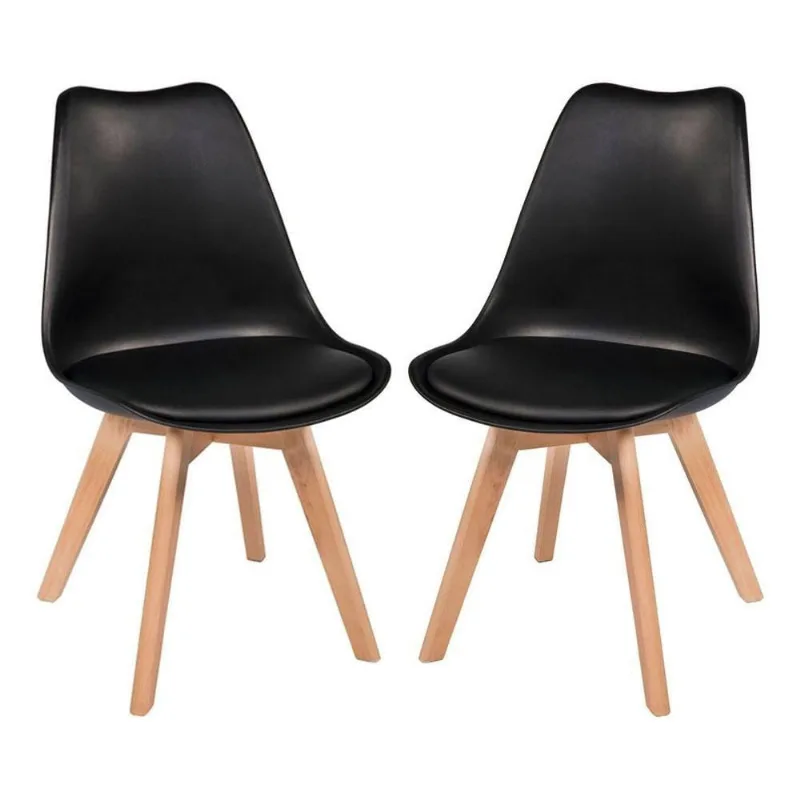 Kit 2 Cadeiras Jantar Eames Wood Leda Design Estofada Preta