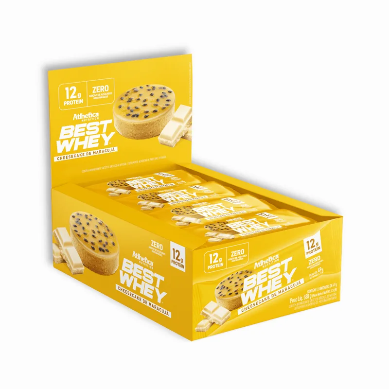 Best Whey Bar 12 g Protein Cheesecake de Maracujá Atlhetica Nutrition - Display 12 Barras de 49 g Cheesecake de Maracujá