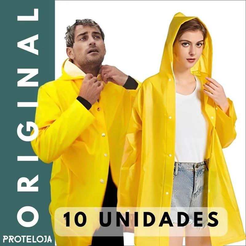 Capa De Chuva Pvc Forrada Amarela Com Capuz Impermeável 10un