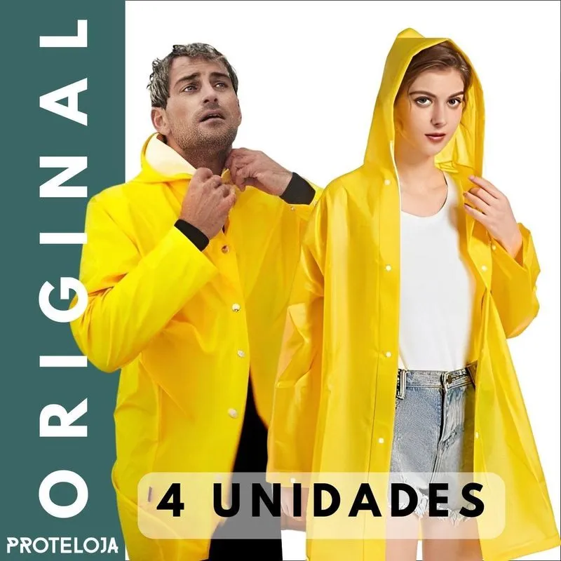 Kit 04 Capa De Chuva Pvc Amarela