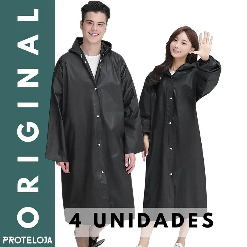 Kit 04 Capa De Chuva Pvc Preta