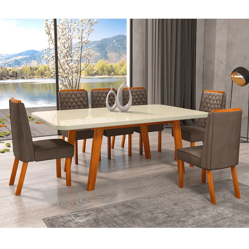 Jogo de Mesa 6 Cadeiras Boss Cappuccino Bom Pastor Firenze 160cm x 80cm Cappuccino