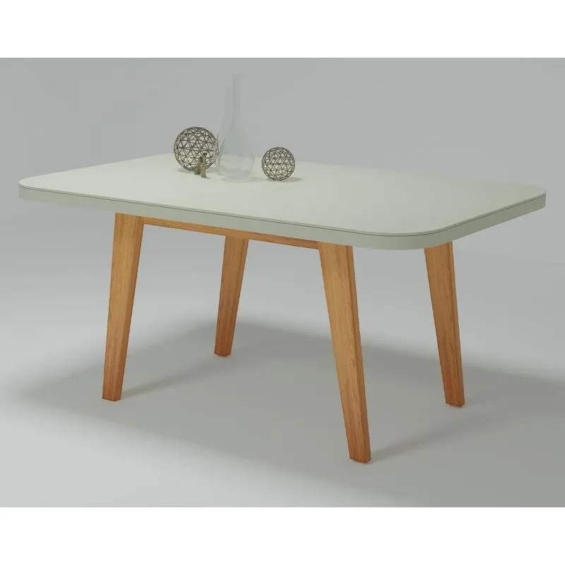 Mesa De Jantar Firenze 4 Lugares Retangular Tampo Mdf E Vidro 1,20m X 0,80m Naturale Bom Pastor