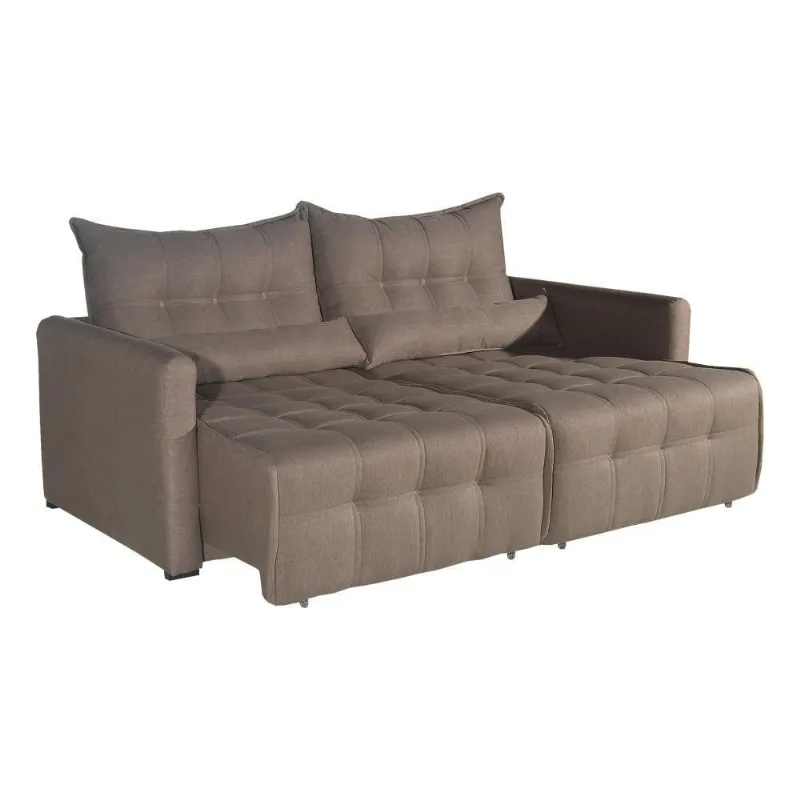 Sofá Cama Innova Linho 4 Lugares Retrátil 215CM Marrom
