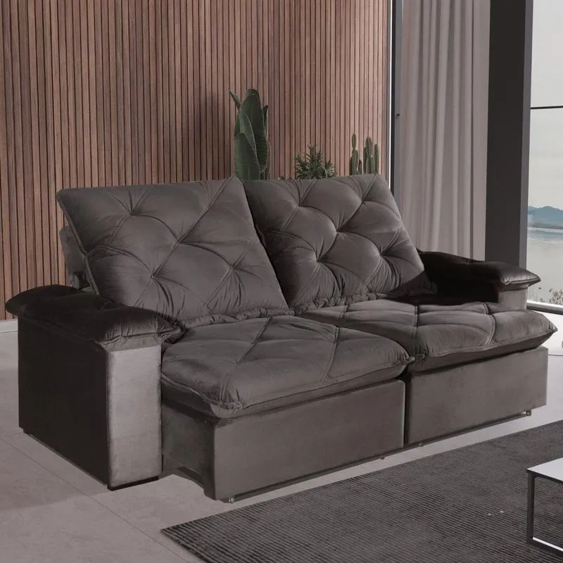Sofá Com Chaise Canyon 5 Lugares Retrátil E Reclinável 290cm Marrom Veludo Bom Pastor Móveis