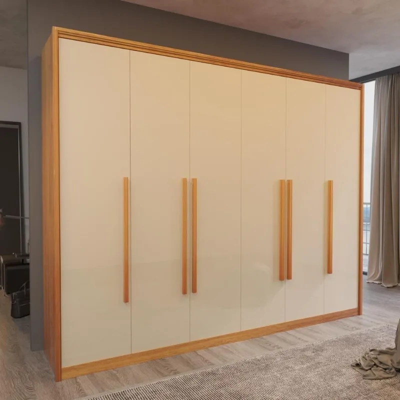 Guarda Roupa Casal Rivoli 6 Portas de Bater 6 Gavetas MDF Naturale-OFF Bom Pastor Móveis 241CM