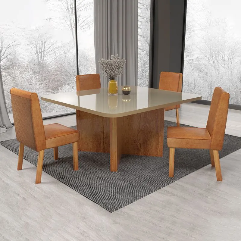 Jogo de Mesa 4 Cadeiras Imola Bom Pastor 135x135cm Rimini 9101 9101