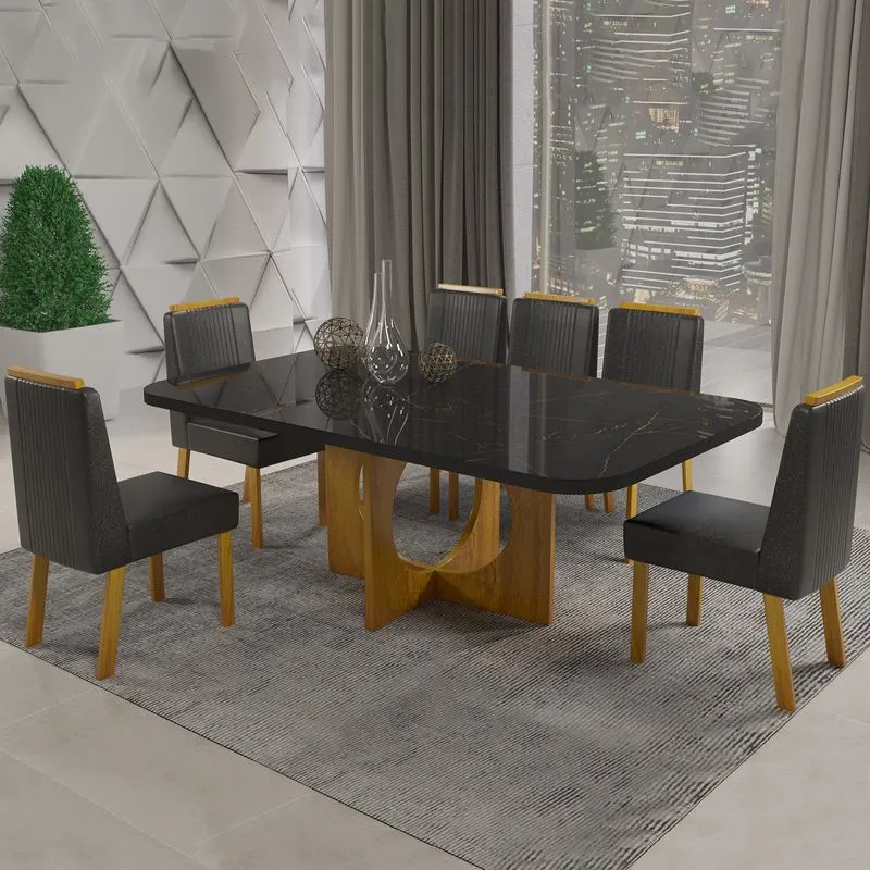 Jogo de Mesa 6 Cadeiras Veneza Bom Pastor Novita 180x90cm 9104