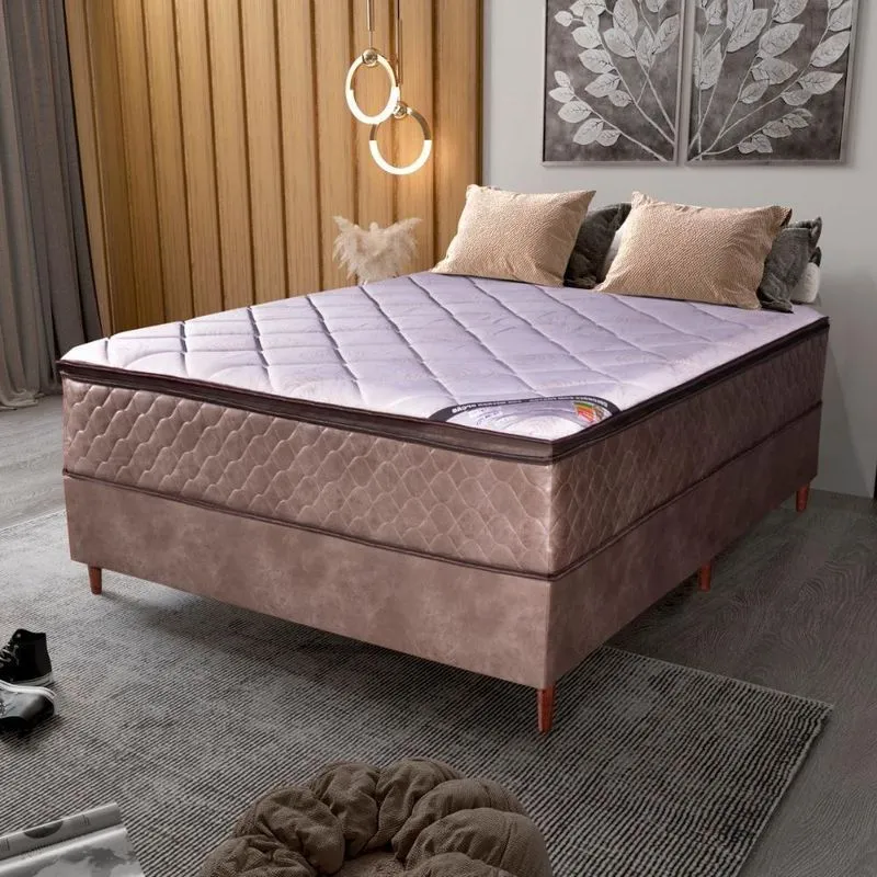Colchão Casal Molas Ensacadas Vogue D33 Com Pillow Top Americano Marrom Bom Pastor