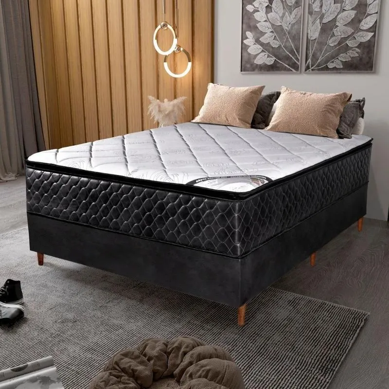 Colchão Casal Molas Ensacadas Vogue + Base Preto