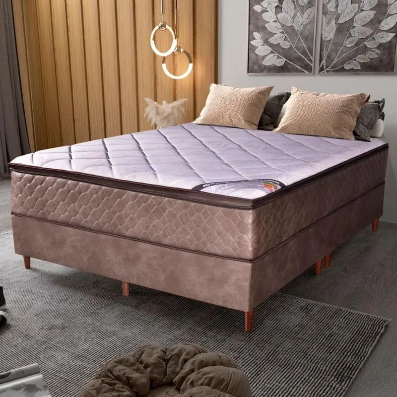 Colchão Queen Molas Ensacadas Vogue D45 Pillow Top Americano Marrom Bom Pastor