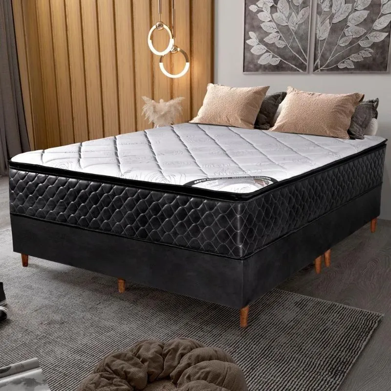 Colchão King Molas Ensacadas Vogue + Base Preto Bom Pastor Móveis
