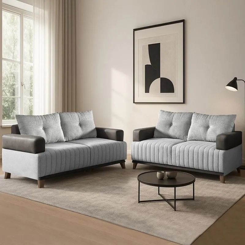 Sofá Conjunto Leona 5 Lugares 335cm Cinza Linho Bom Pastor Móveis