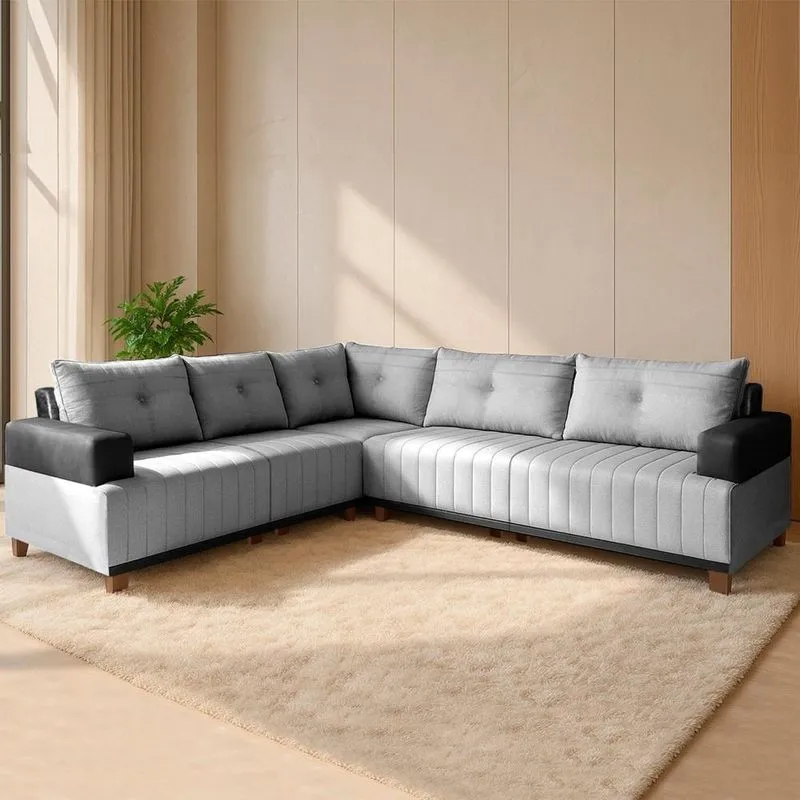 Sofá De Canto Leona Luxo 5 Lugares Fixo 257cm Cinza Linho
