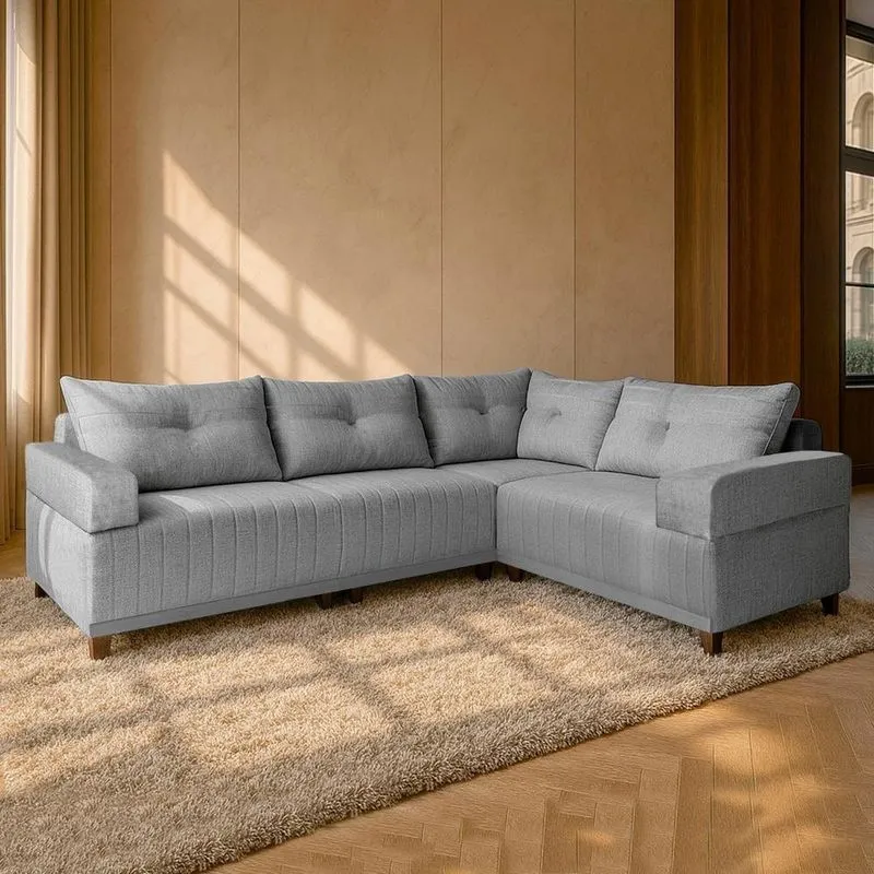 Sofá De Canto Leona Gold 4 Lugares Fixo 434cm Cinza Linho