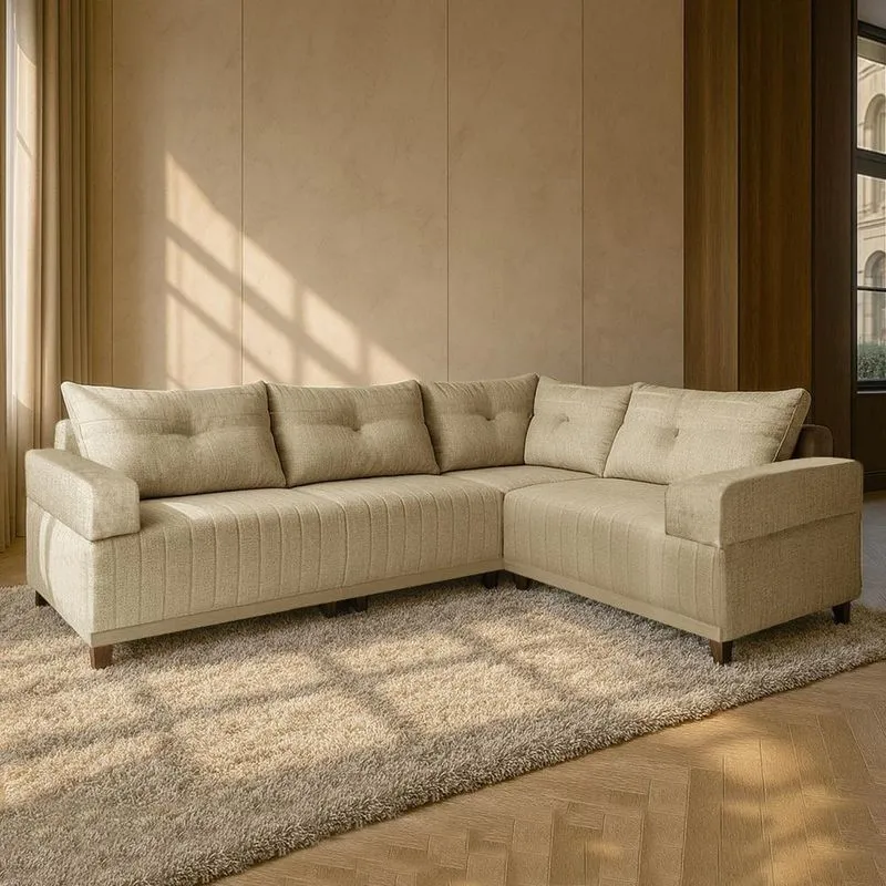 Sofá De Canto Leona Gold 4 Lugares Fixo 434cm Bege Linho