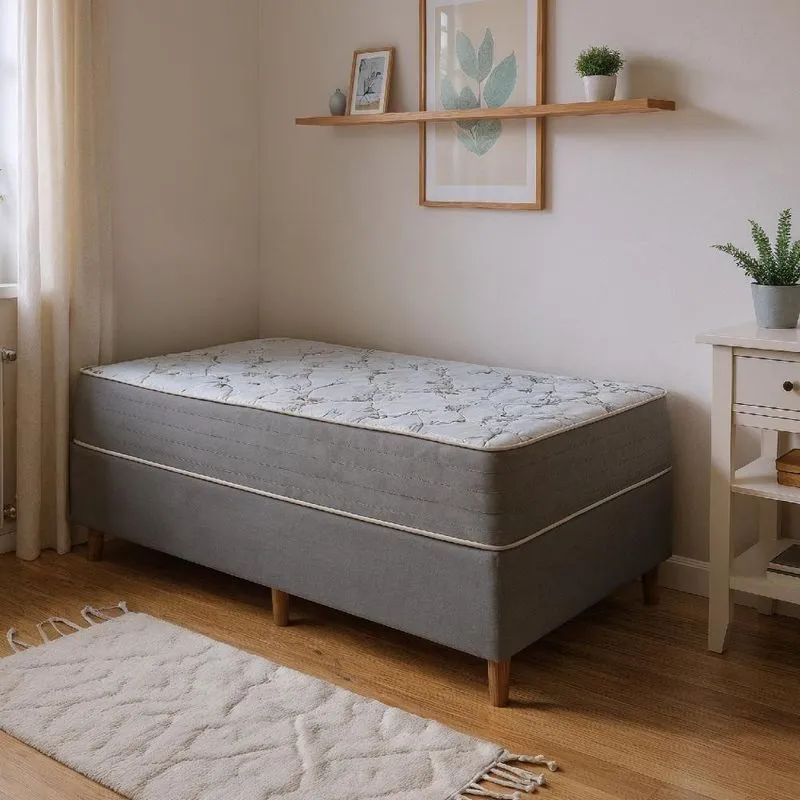 Colchão Solteiro Molas Ensacadas Lux D33 Com Base Cinza