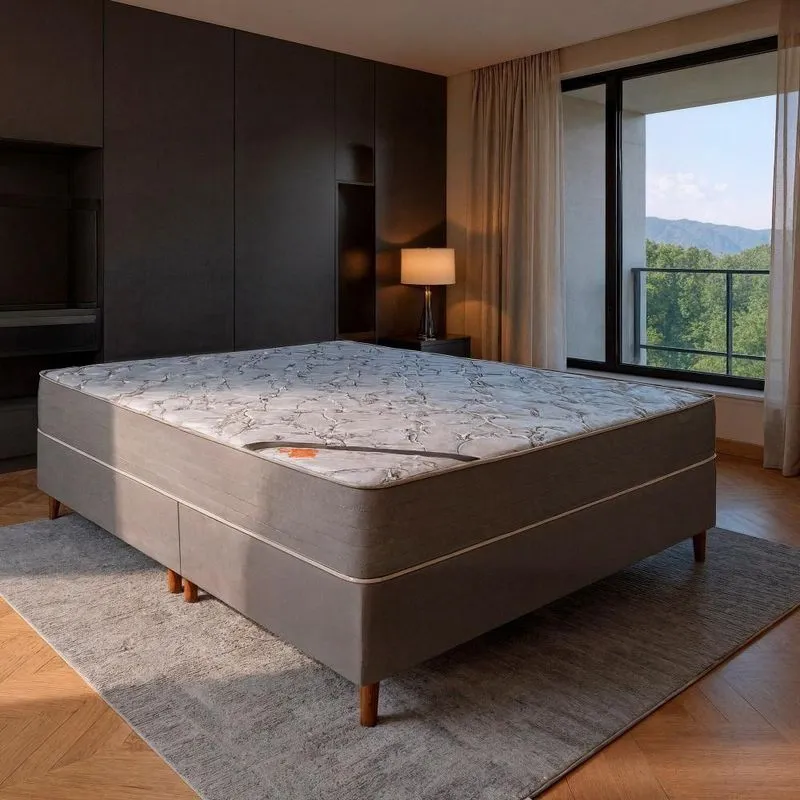 Colchão Queen Molas Ensacadas Lux D33 Com Base Cinza Bom Pastor Móveis