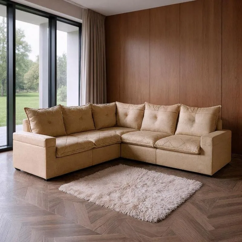 Sofá De Canto Tera Luxo 5 Lugares Reclinável 524cm Bege Linho