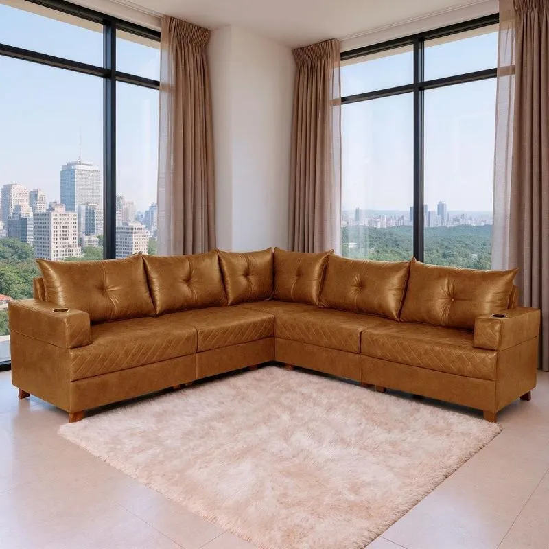 Sofá De Canto Essenza Luxo 5 Lugares Reclinável 257cm Caramelo Veludo