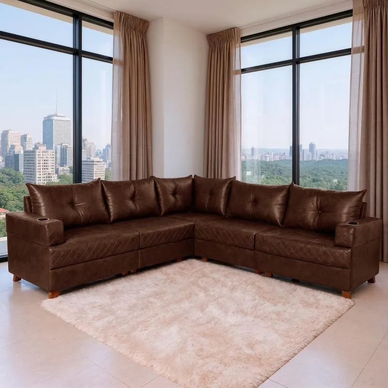 Sofá Com Chaise Essenza Luxo 5 Lugares Reclinável 514cm Café Veludo