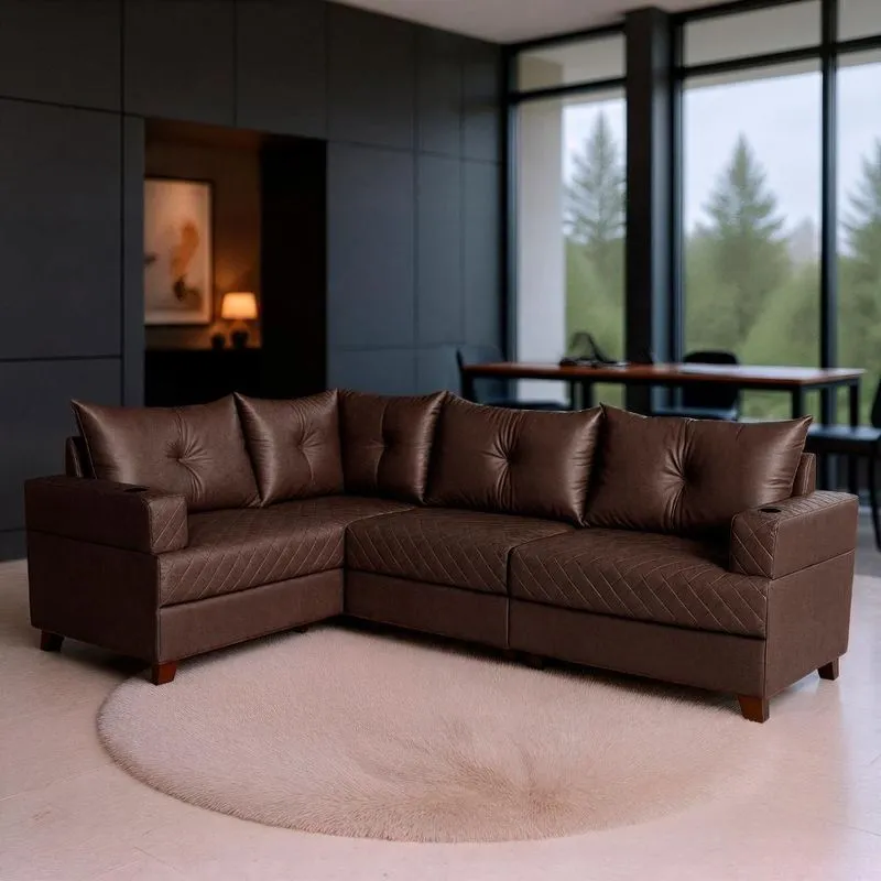 Sofá De Canto Essenza Gold 4 Lugares Reclinável Com Chaise 434cm Café Veludo