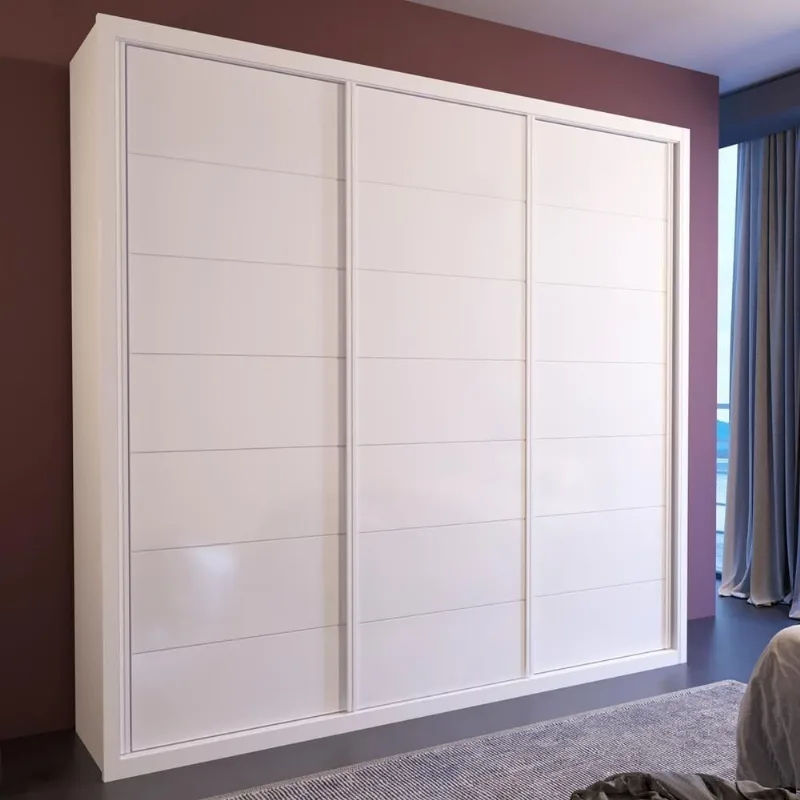 Guarda Roupa Casal Fusion 3 Portas Correr 4 Gavetas MDF Branco Brilhante Bom Pastor Móveis 205CM