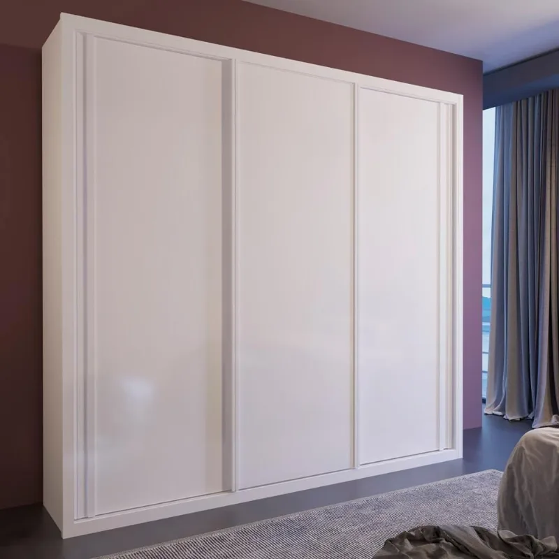 Guarda Roupa Casal Torino 3 Portas de Correr 4 Gavetas MDF Branco Bom Pastor Móveis 205CM