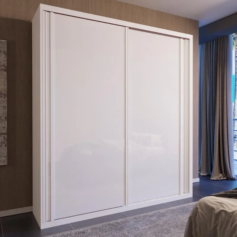 Guarda Roupa Solteiro Vegas 2 Portas de Correr 2 Gavetas MDF Branco Bom Pastor Móveis 138CM