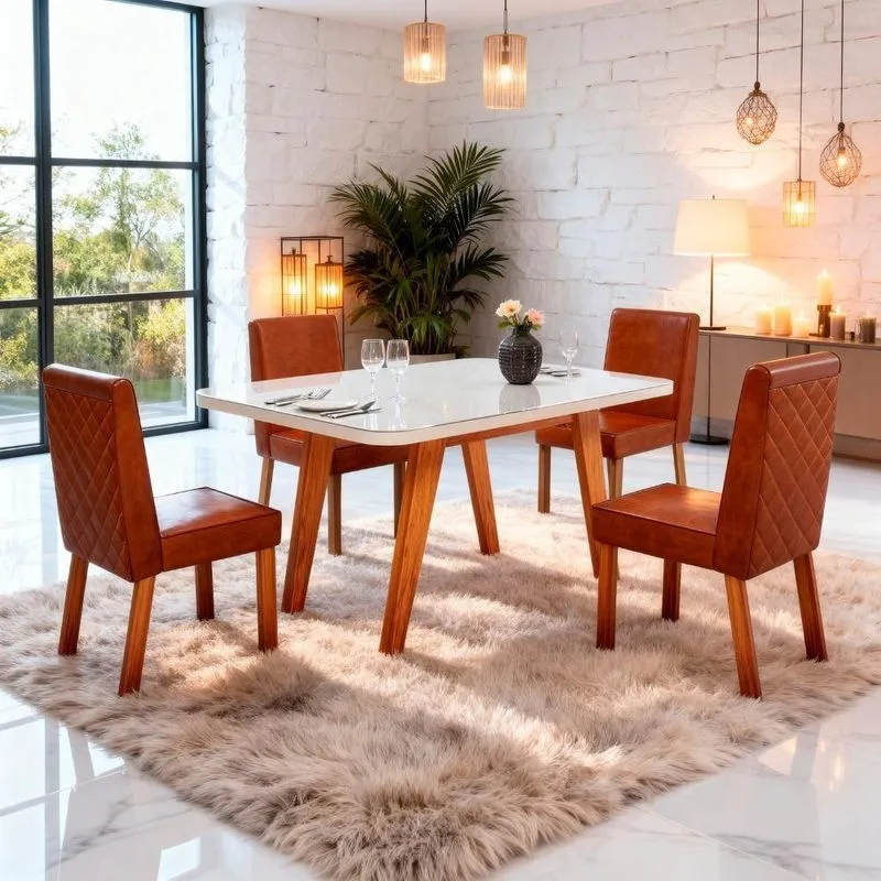 Sala De Jantar Mavie 130x90 4 Cadeiras Tampo Em Mdf Off White Bom Pastor Móveis