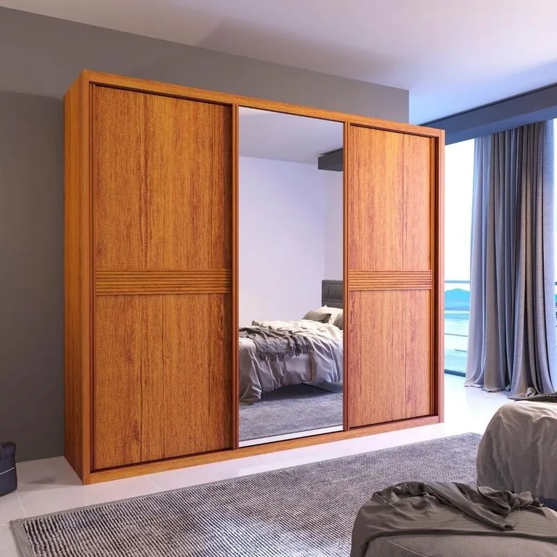 Guarda Roupa Casal Essenza 3 Portas De Correr 4 Gavetas MDF Naturale Bom Pastor Móveis 245cm