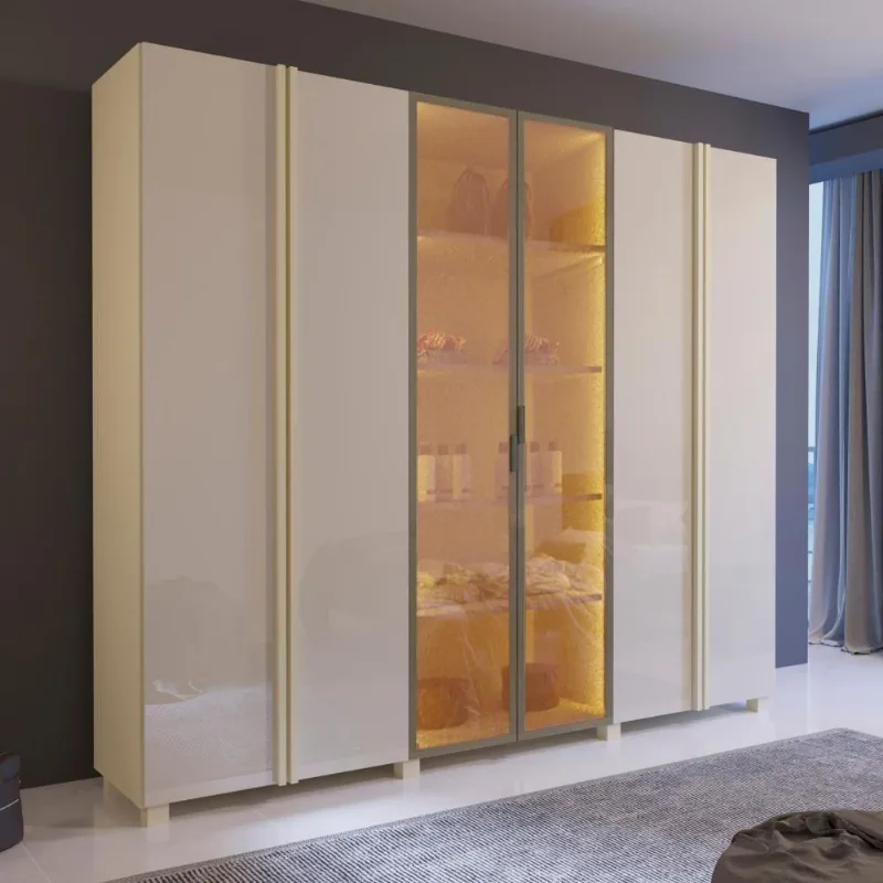 Guarda Roupa Casal BP 05 Reflecta 6 Portas 4 Gavetas MDF-MDP Bege BP Bom Pastor Móveis 239CM