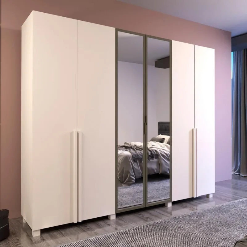 Guarda Roupa Casal BP 03 6 Portas de Bater 4 Gavetas MDF-MDP Bege Bom Pastor Móveis 239CM