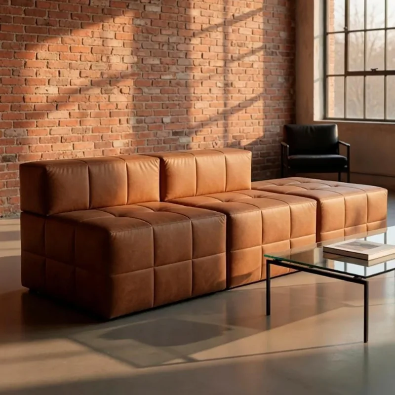 Sofá Modular Bello 3 Lugares Reclinável com Chaise Caramelo Veludo Pu Bom Pastor Móveis