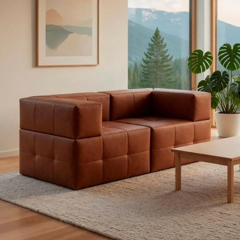 Sofá Modular Platinum 2 Lugares Fixo 170cm Terracota Couro Sintético Bom Pastor Móveis