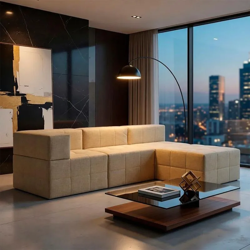 Sofá Modular Euro 4 Lugares Reclinável 255cm Bege Linho