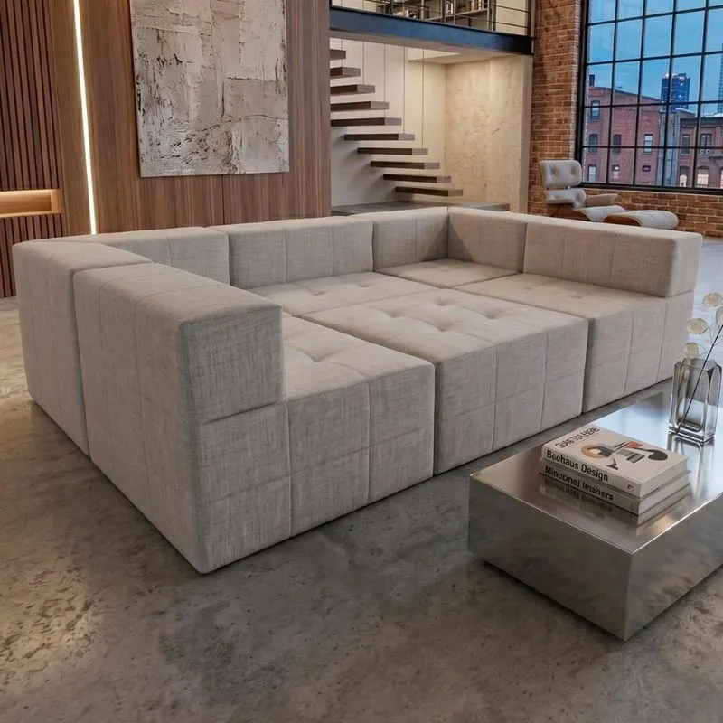 Sofá Modular King 5 Lugares Reclinável 255cm Cinza Linho