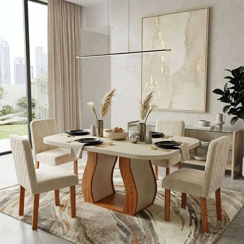 Conjunto Sala De Jantar Lisboa 4 Lugares Tampo MDF Com Cadeiras Ayla 130cm Bom Pastor Móveis