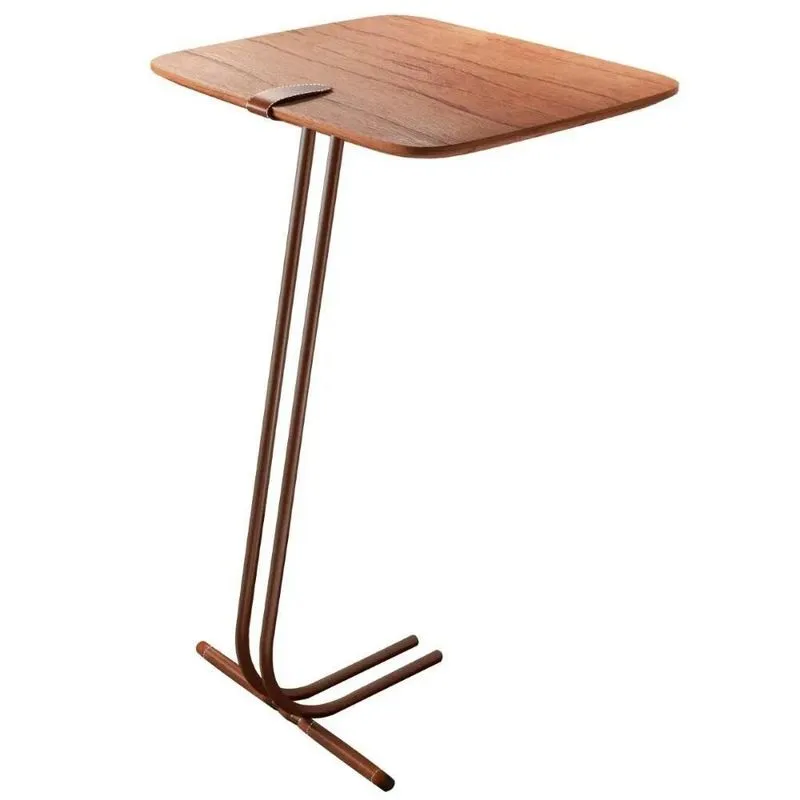 Mesa De Apoio Para Sofá Castanho Com Base Em Metal Café