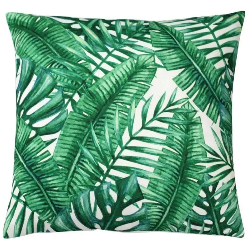 Capa de Almofada em Poliéster - Folhas Tropicais Verdes