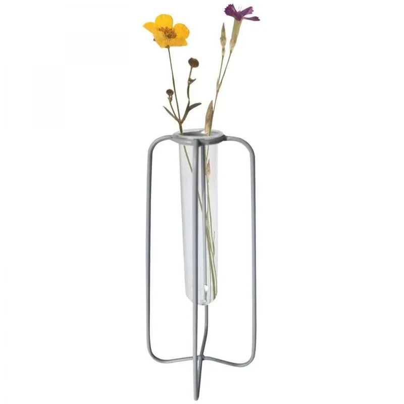 Vaso de Vidro e Metal Aramado 7cm x 7cm x 17cm Urban Cinza
