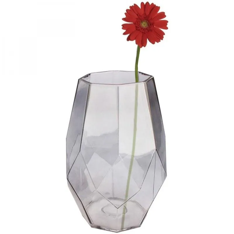 Vaso de Vidro Octogonal 17,5cm x 25cm Urban Cinza