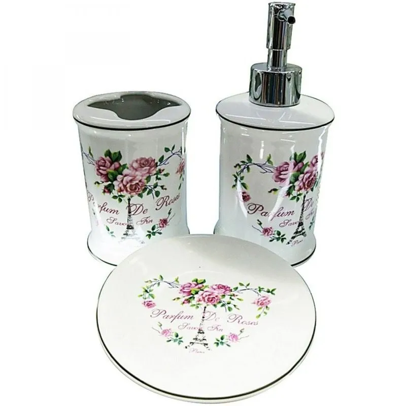 Kit Para Bancada de Banheiro Paris Flowers 3 Peças Urban Branco