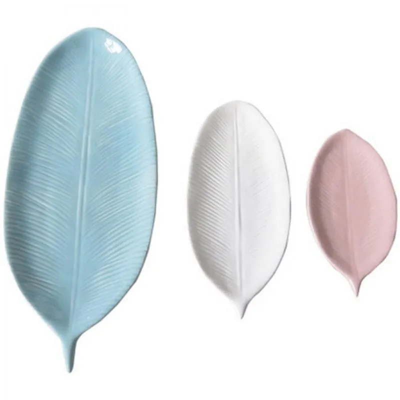 Conjunto de Bandejas Decorativas de Cerâmica Leaves 3 Peças Urban Colorido