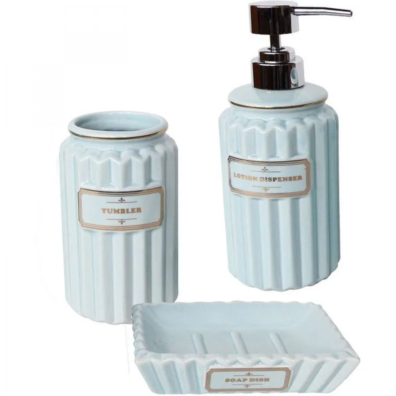 Kit Para Bancada de Banheiro Gold Thread 3 Peças Urban Azul