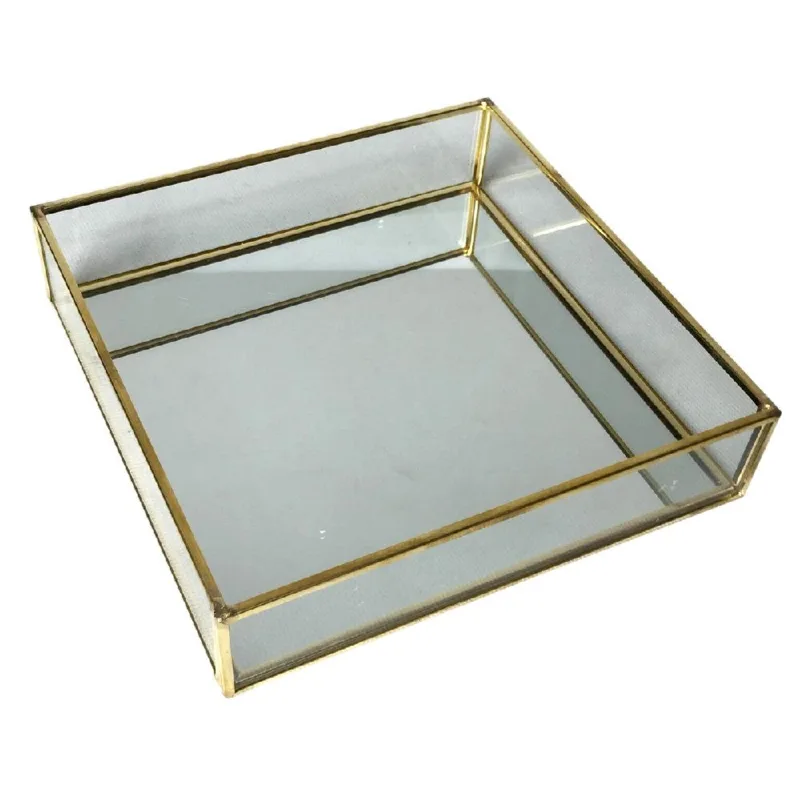 Bandeja de Metal e Vidro Espelhado - Square Glass Edges