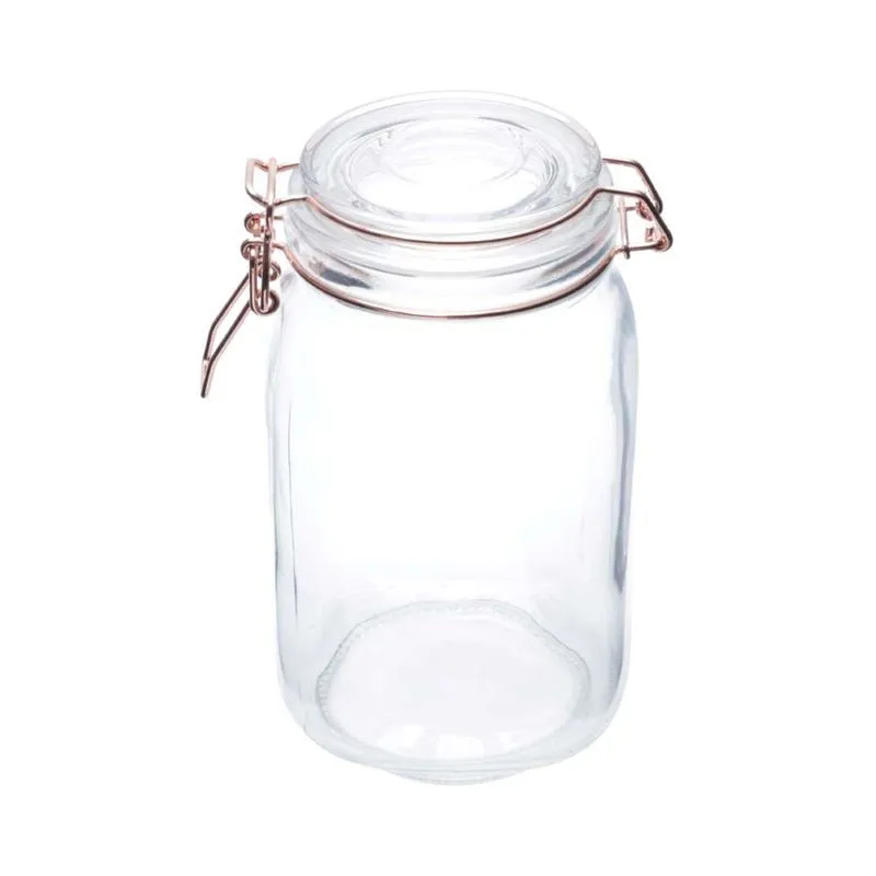 Pote Hermético Redondo Em Vidro Borossilicato Tampa e Clip Cobre 1500 Ml
